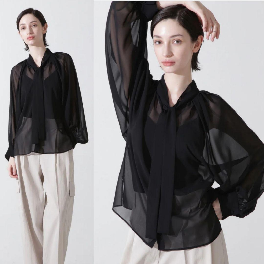 新タグ付●hLMエイチエルエム25SSシフォンボウタイブラウス●アドーアルフィル