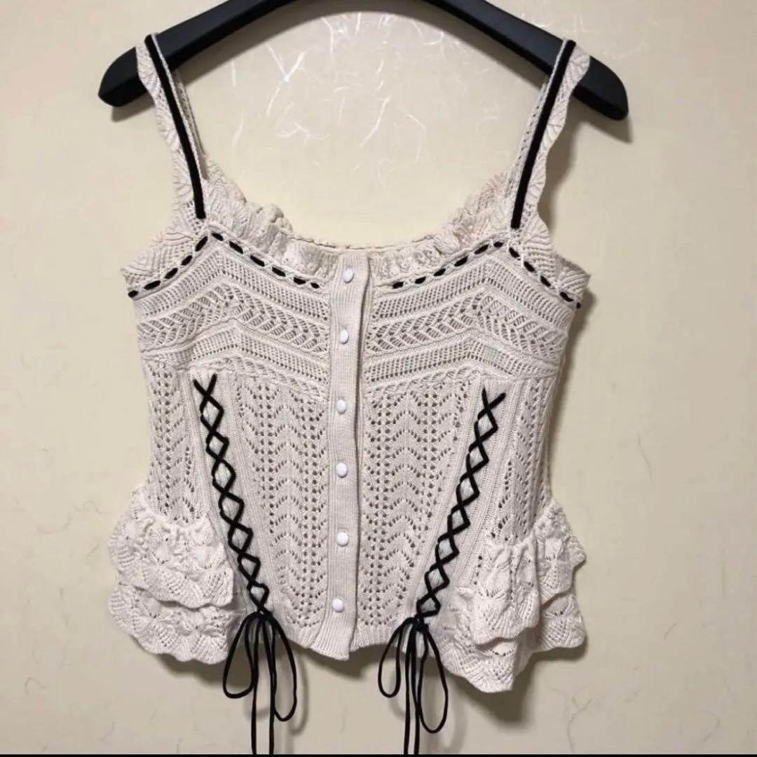 トップス tanakadaisuke lace ribbon knit camisole