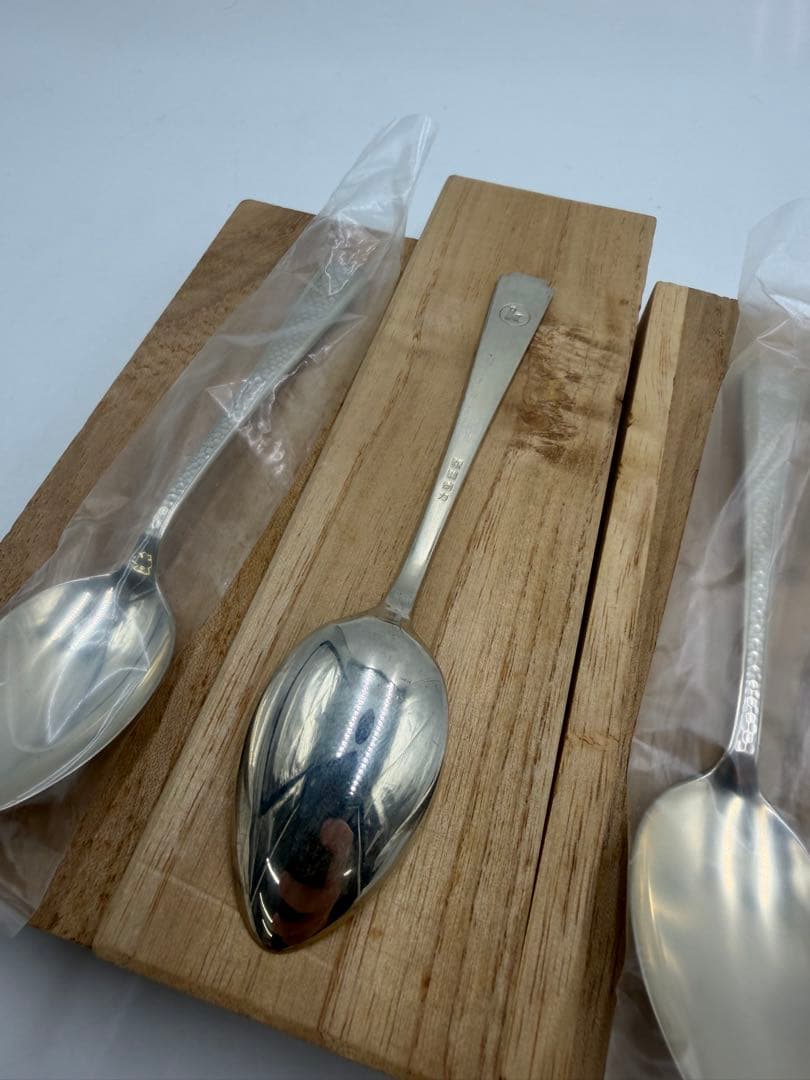 徳力銀製　スプーン　5本セット 木製ケース付き