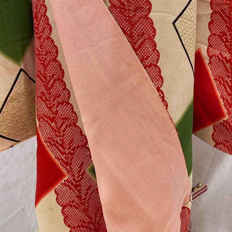 510ag49◎七五三 七歳 女児 アンティーク着物&丸帯 総柄 薄香色◎