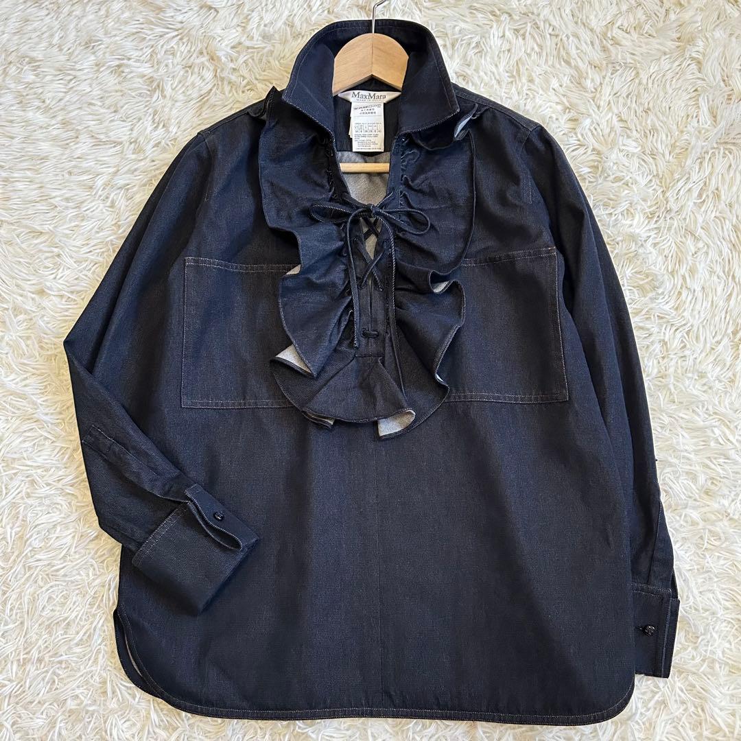 極美品✨マックスマーラ 白タグ コットン デニムシャツ イタリア製 ロゴカフス