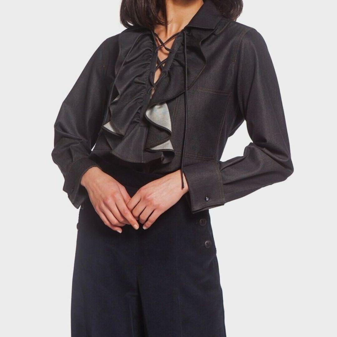 極美品✨マックスマーラ 白タグ コットン デニムシャツ イタリア製 ロゴカフス