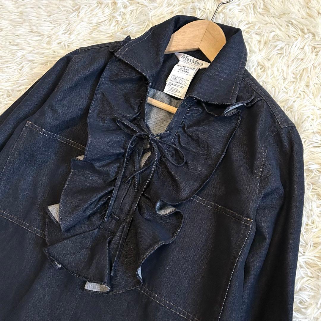 極美品✨マックスマーラ 白タグ コットン デニムシャツ イタリア製 ロゴカフス