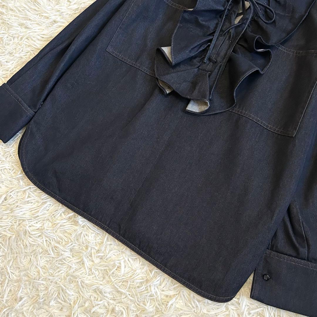 極美品✨マックスマーラ 白タグ コットン デニムシャツ イタリア製 ロゴカフス