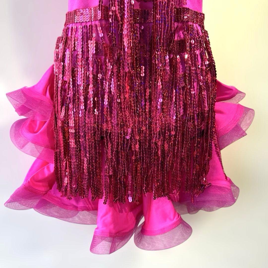 6339★S ネオンピンク スパンコール ラテンドレス 社交ダンス