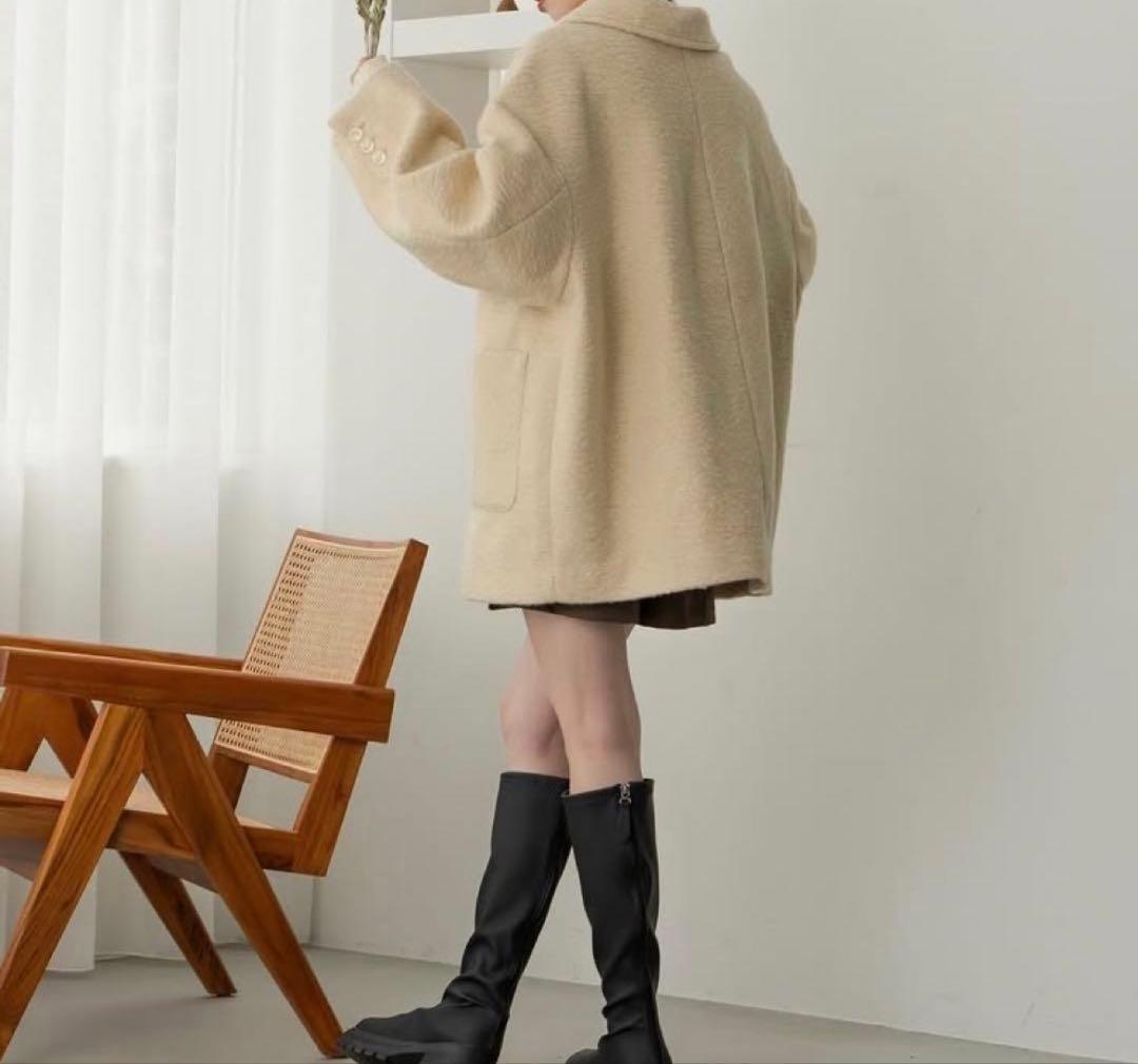 【新品未使用タグ付き】hinari ステンカラーシャギーミドルコート　アイボリー