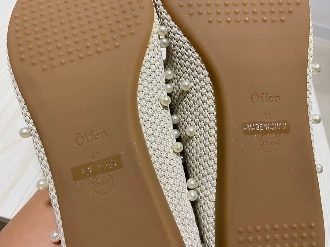 【お値下げ】⭐︎新品⭐︎オッフェン⭐︎パール⭐︎スカラップパンプス BEIGE41サイズ