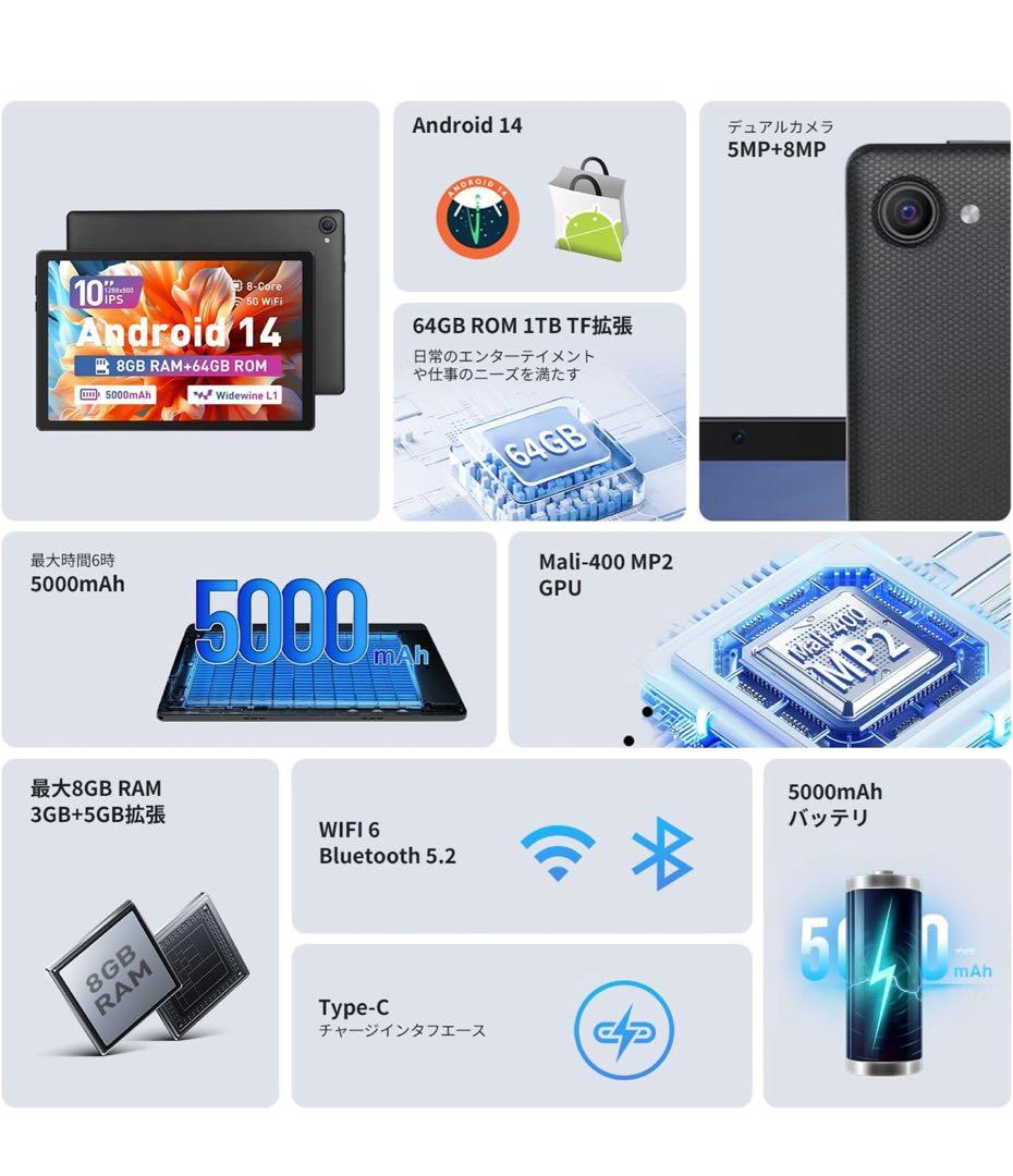 タブレット10インチ Android 14 アンドロイド 2025最新モデル
