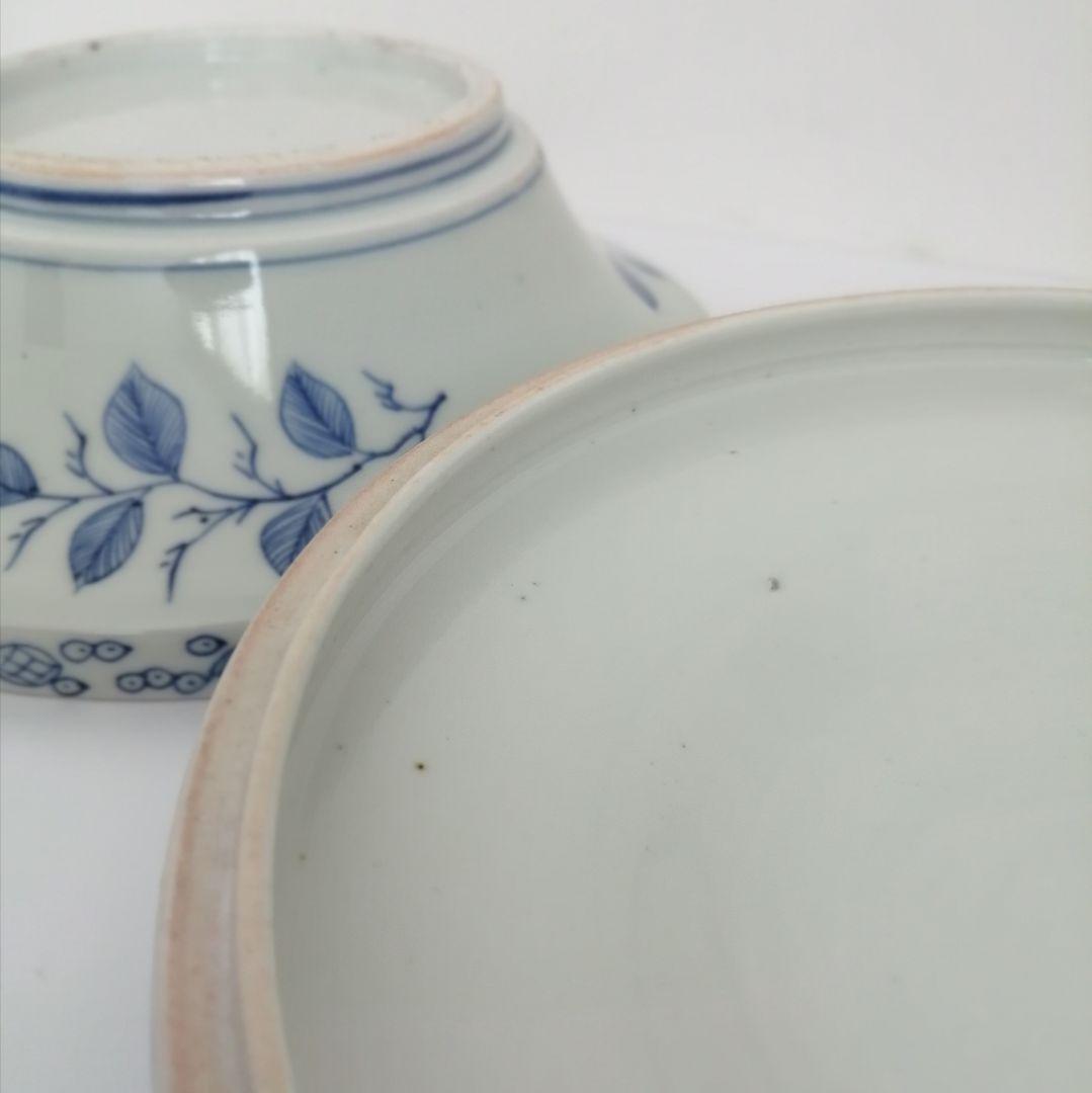 古伊万里　幕末　線描き　牡丹唐草図　食籠