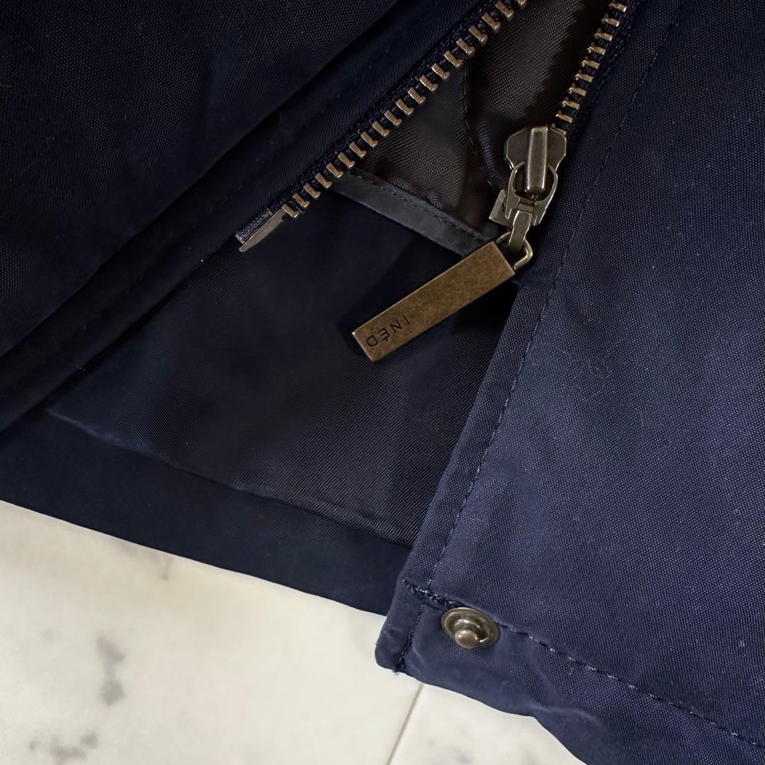 美品♪イネド 中綿ライナー付きモッズコート ファーフード ネイビー 大きいサイズ