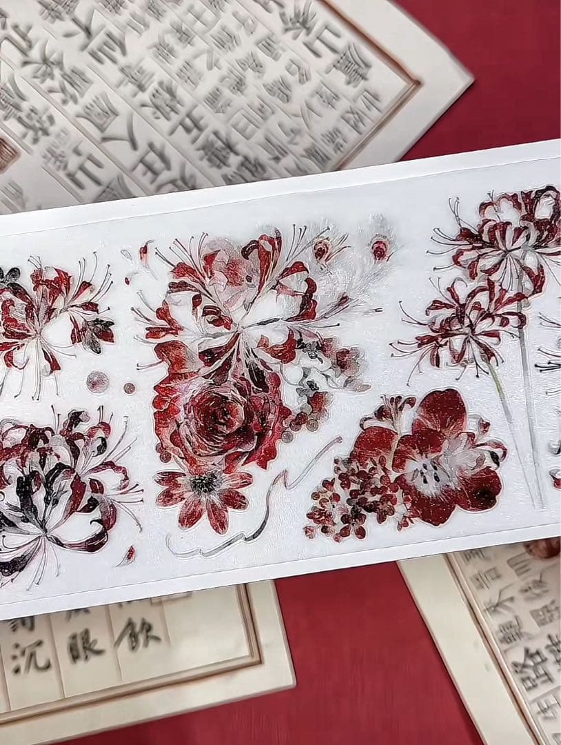 【9473】海外　5m巻　ラメ加工カッティングマスキングテープ　彼岸花　お花系