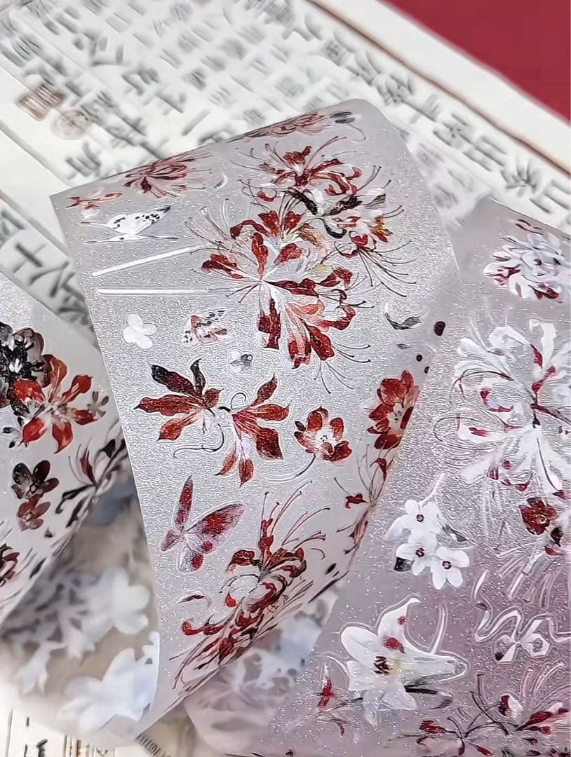 【9473】海外　5m巻　ラメ加工カッティングマスキングテープ　彼岸花　お花系