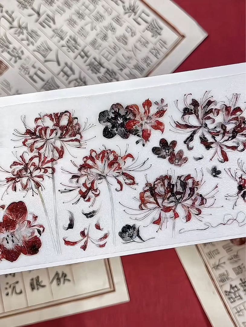 【9473】海外　5m巻　ラメ加工カッティングマスキングテープ　彼岸花　お花系