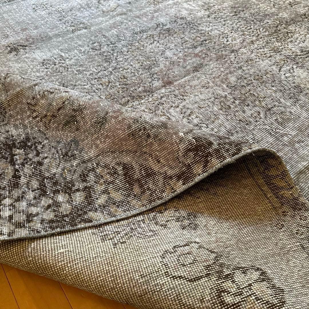 超大判182×293 貴重グレイオーバーダイ　メダリオン　トルコヴィンテージラグ