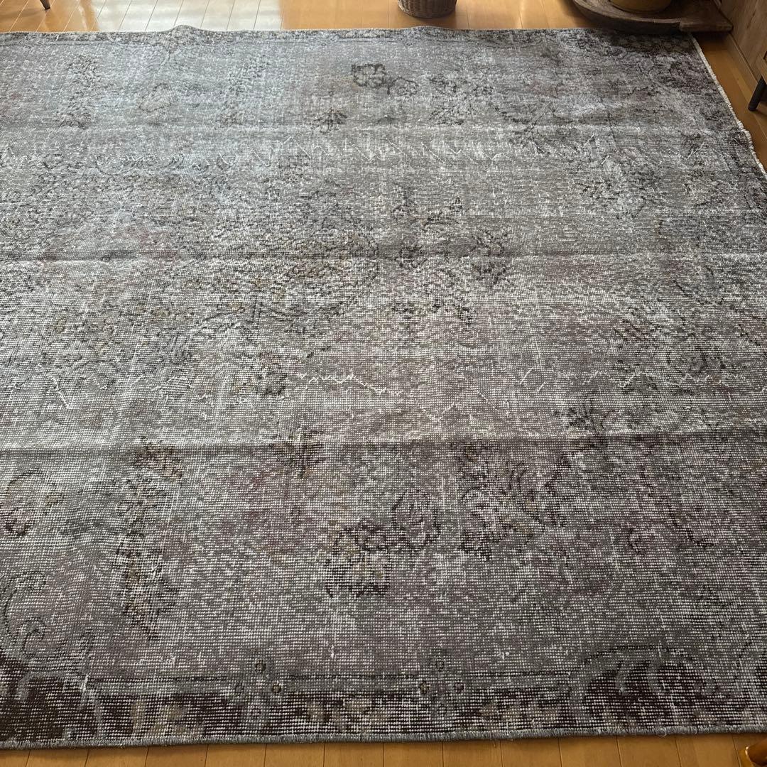 超大判182×293 貴重グレイオーバーダイ　メダリオン　トルコヴィンテージラグ