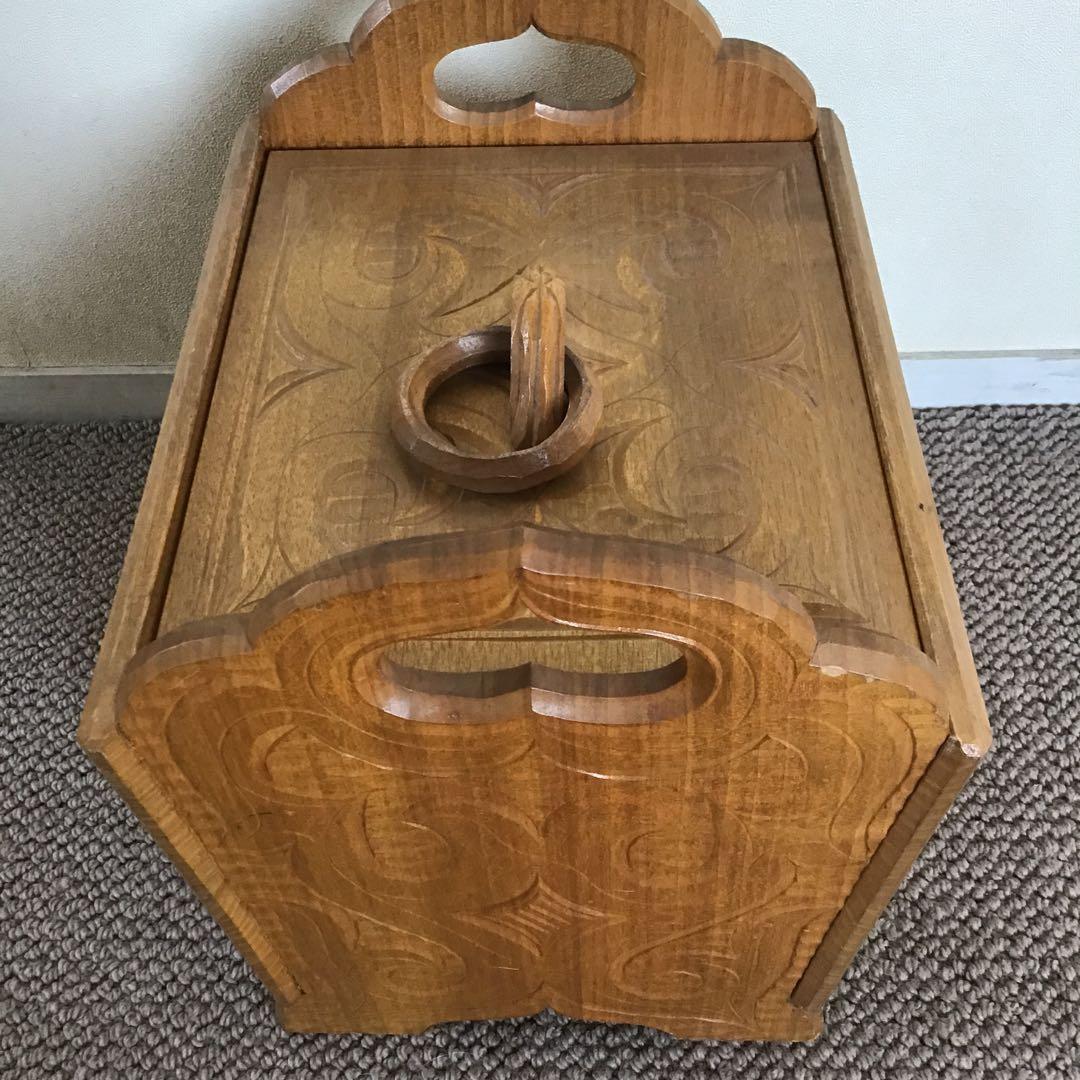美品☆アイヌ工芸　木彫り　彫刻　アイヌ紋様　収納ボックス　アンティーク