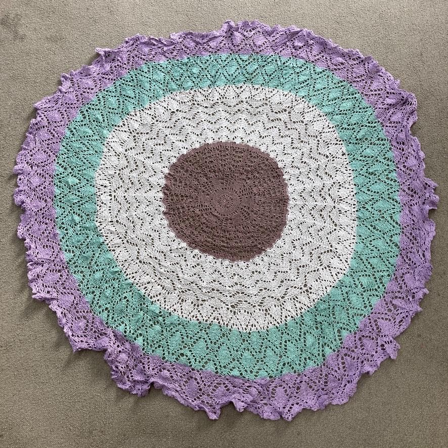 BQKH レース ニット ラグ ビンテージ 緑 紫ドイリー ブランケット Y