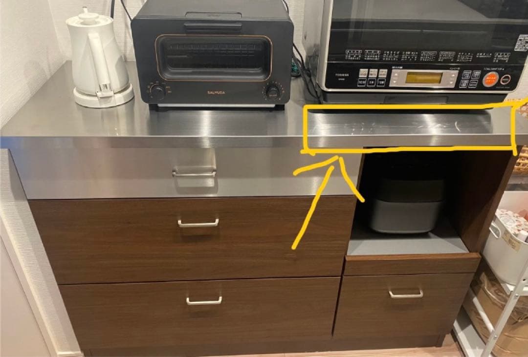 LUCIDOキッチンカウンター　ステンレス天板 3段引き出し