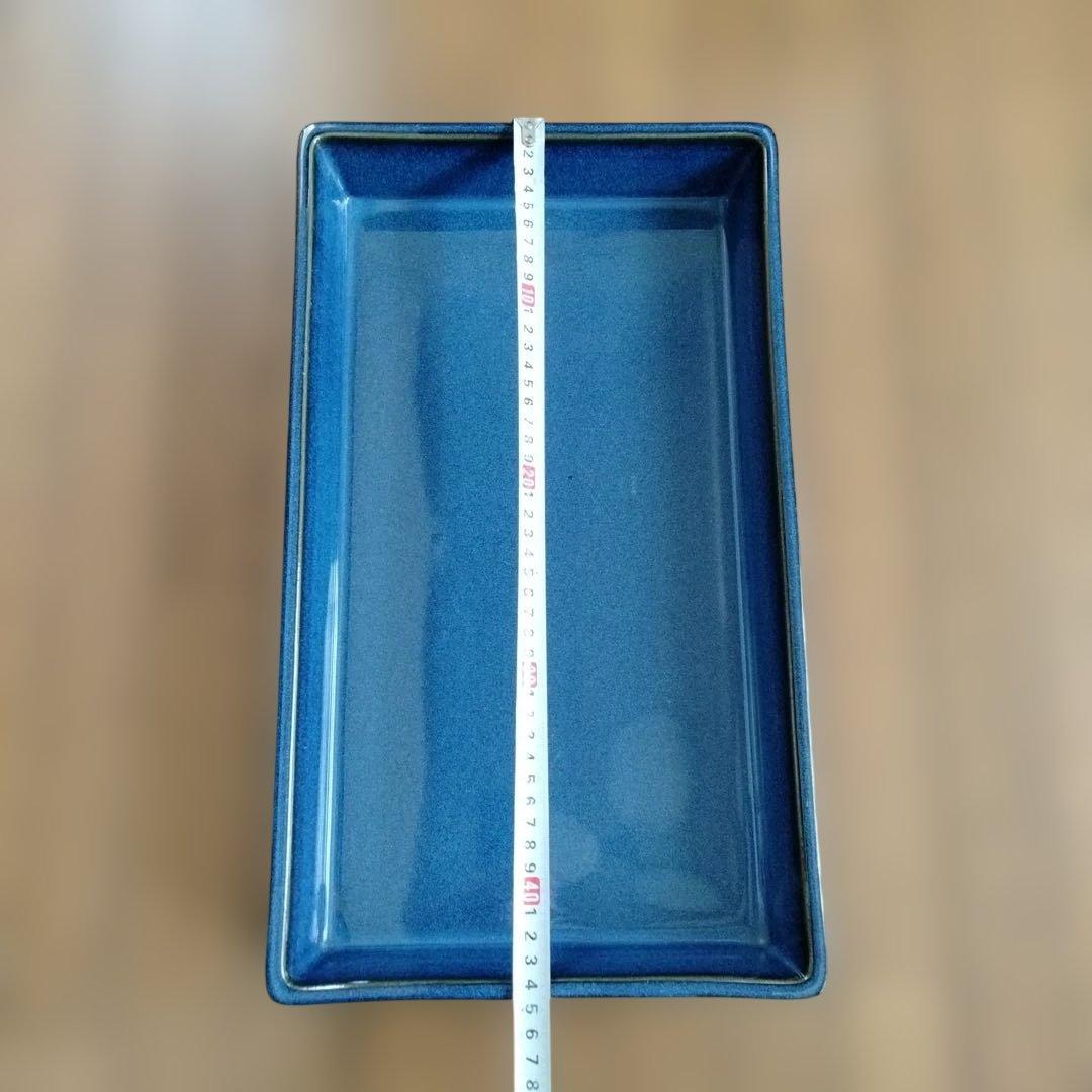 大き目海鼠釉薬水盤で濃紺の美しい色合いが特徴の陶器製大型陶磁器海鼠釉書道具入れ