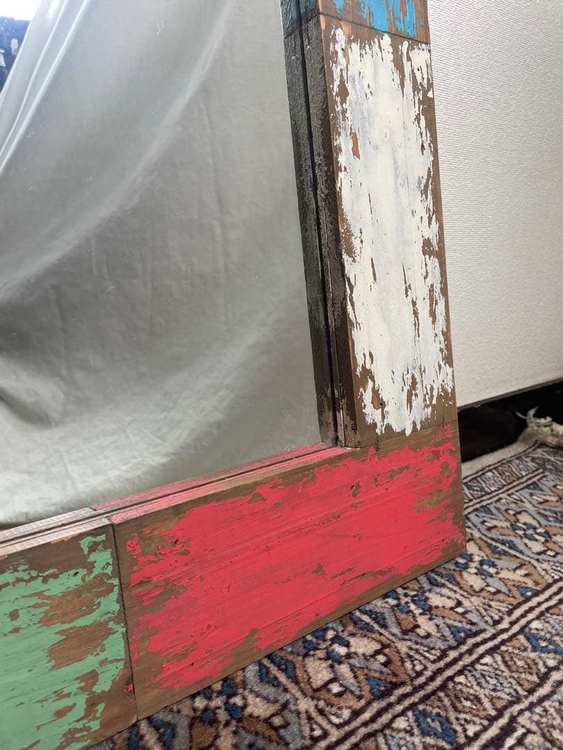 古材 壁掛けミラー シャビーシック ペイント 鏡 ヴィンテージ調 ウォールミラー