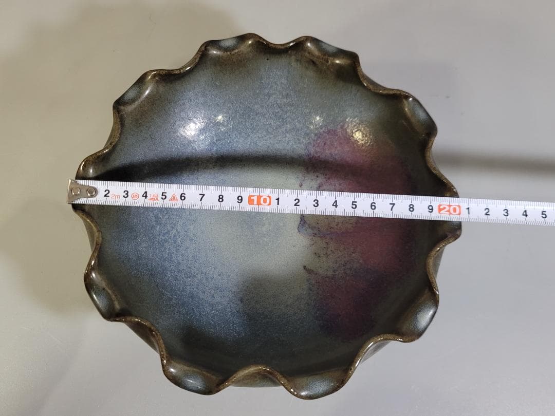 中国美術 斑紫釉 輪花 碗 時代物 DT444