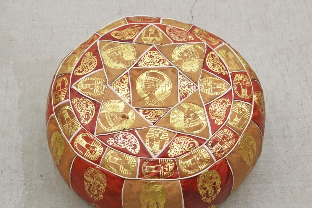 ヴィンテージ エジプト 本革 プフ クッション スツール 円形 座椅子 2