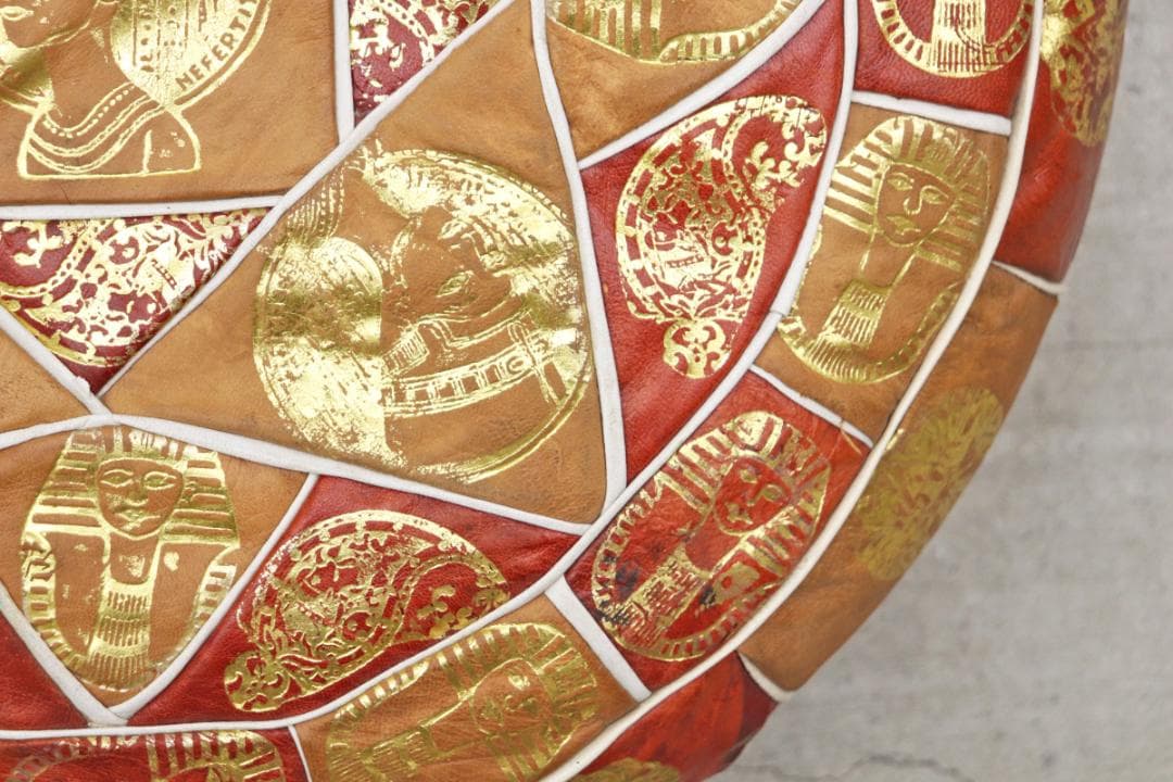 ヴィンテージ エジプト 本革 プフ クッション スツール 円形 座椅子 2