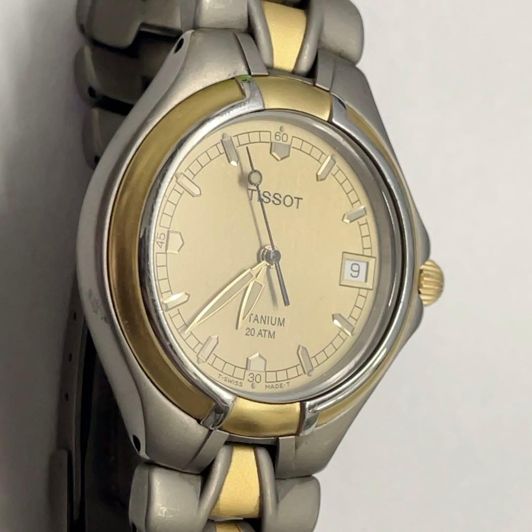 希少 TISSOT ティソ チタン デイト メンズ腕時計 ゴールド T660