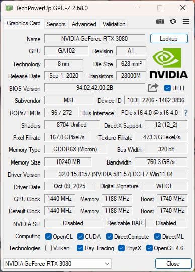 グラフィックボード・グラボ・ビデオカード Geforce RTX 3080 VENTUS 3X 10G OC