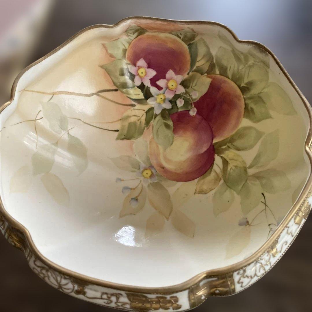 アンティーク　オールドノリタケ　金彩桃図脚付鉢】
