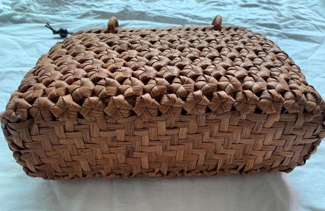 【期间限定】六角花結び編み 山葡萄 かごバッグ 職人手編み 手提げ 内布付き