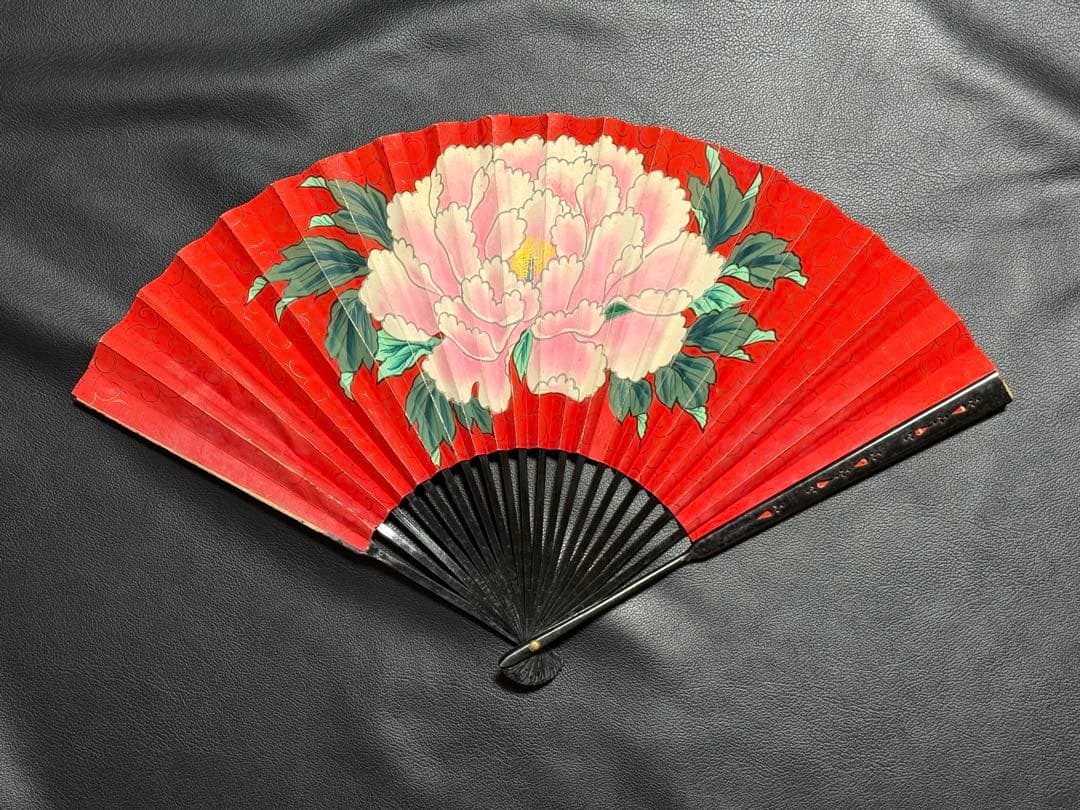 扇子　32cm 中啓　鬼扇　赤地一輪牡丹図　仕舞扇　能楽　舞踊　衣装　着物