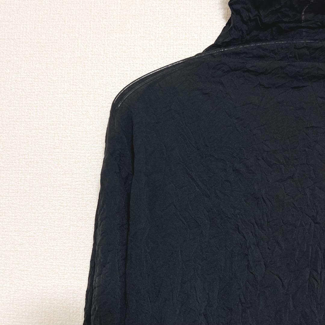 イッセイミヤケ 長袖 シースルー トップス シワ加工 ハイネック ブラック 黒