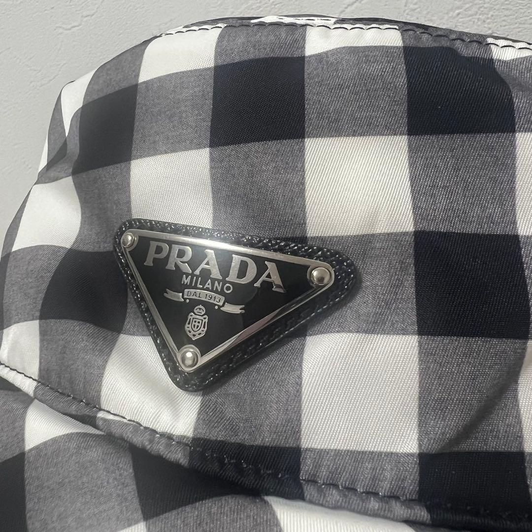 プラダ PRADA バケットハット チェック トライアングルロゴ