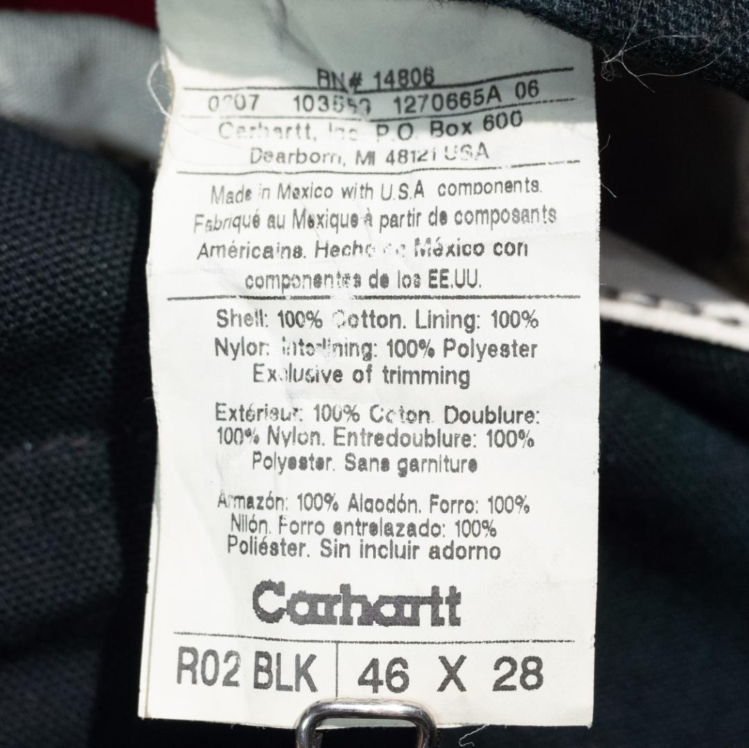 Carhartt 裏地付 ダック オーバーオール R02 46×28 ブラック