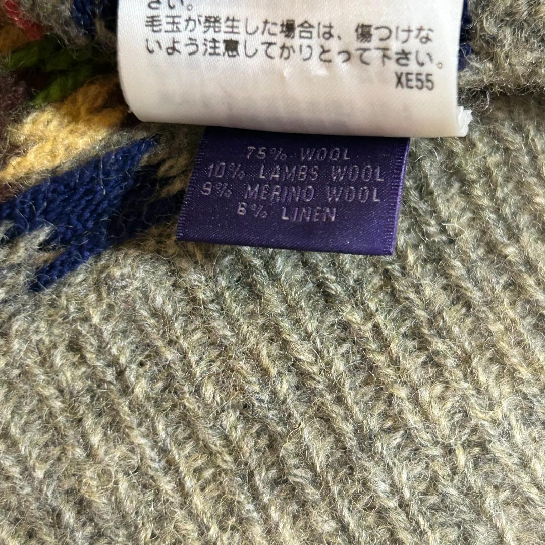 人気　ラルフローレン　パープルレーベル　ニットベスト　総柄　ハンドニット　M