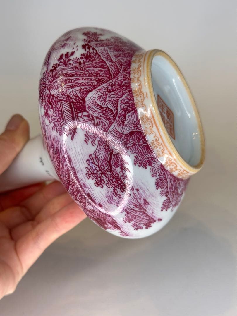 清時代　乾隆年製 底款 描金 山水文 花瓶 時代物 中国古美術