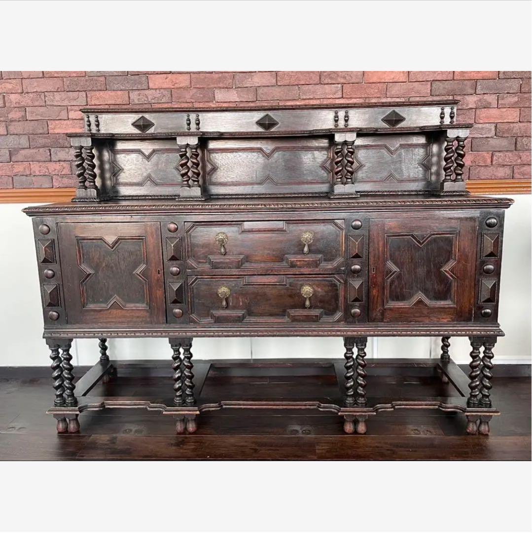 イギリス製 アンティーク キャビネット ヴィンテージ 棚 什器 引き出し 鍵付き