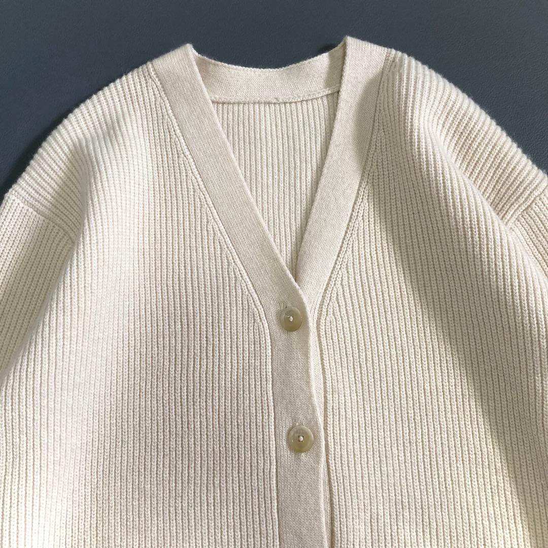 美品 SOÉJU ラクーン混Vネックニットカーディガン アイボリー M