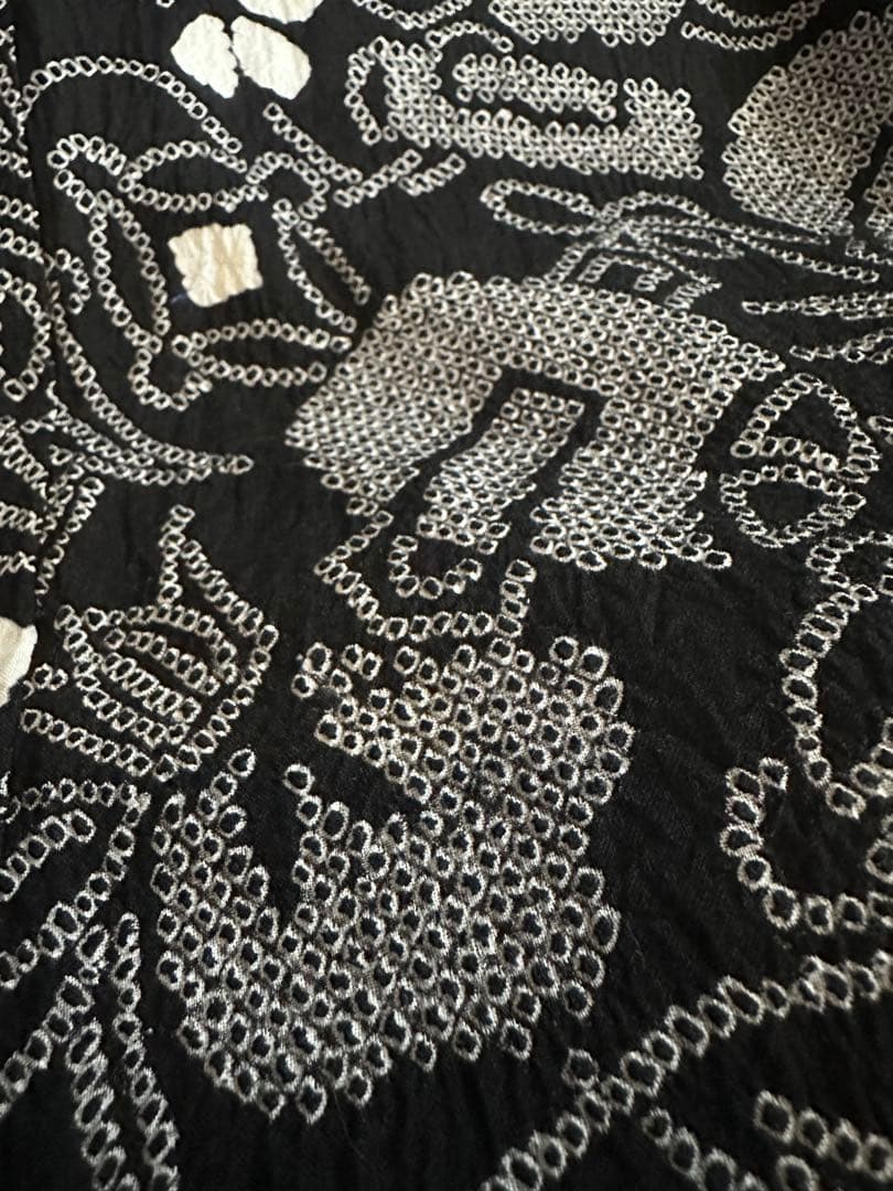 希少❣️トールサイズ✨宝尽くし　黒に白 有松鳴海絞り浴衣逸品‼️新品美品‼️