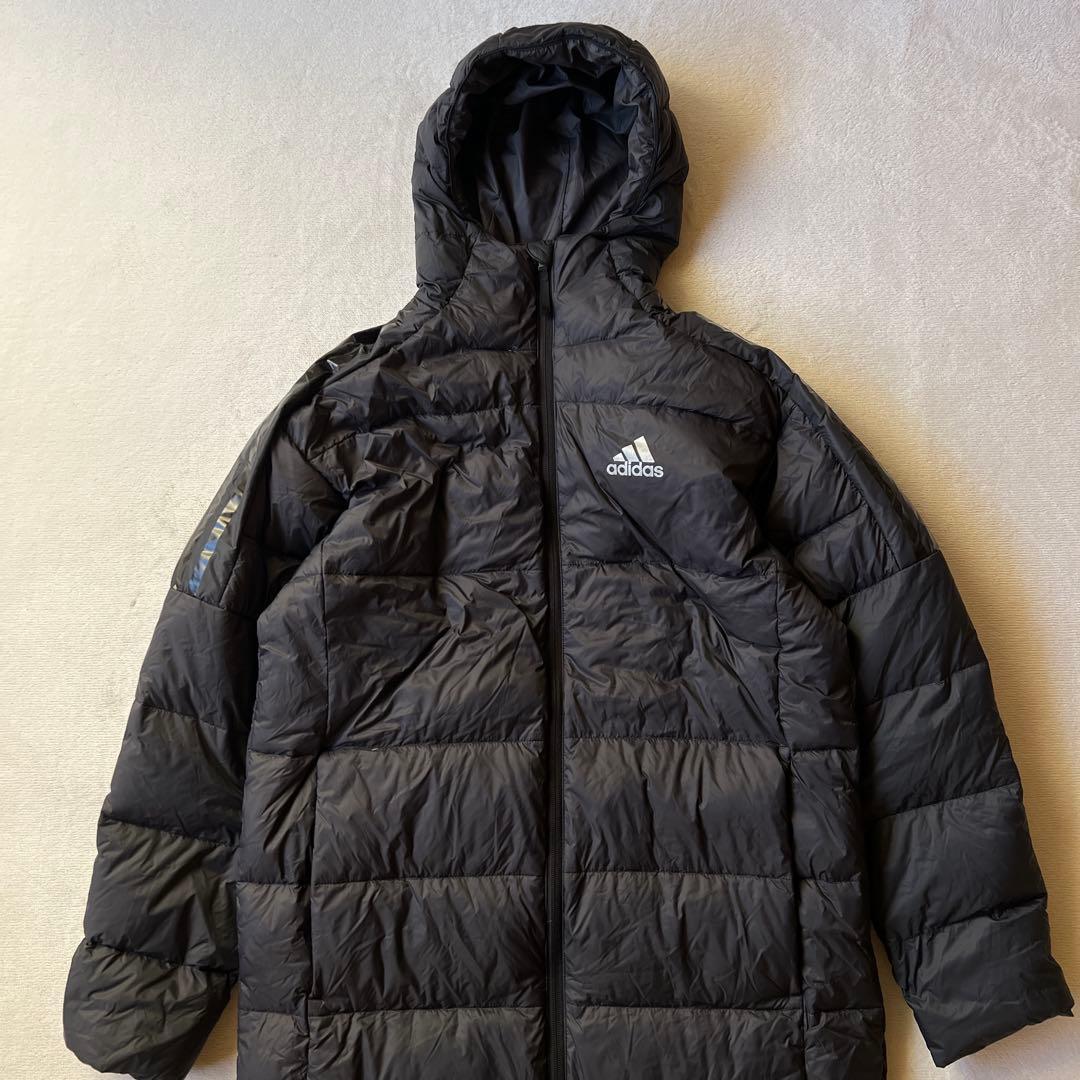 adidas アディダス M ベンチコート ダウン黒ブラック ロング丈 サッカー