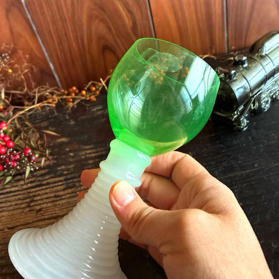 骨董　時代ガラス　超希少　ウラン練りガラス　バイカラー　ワイングラス　レーマー杯