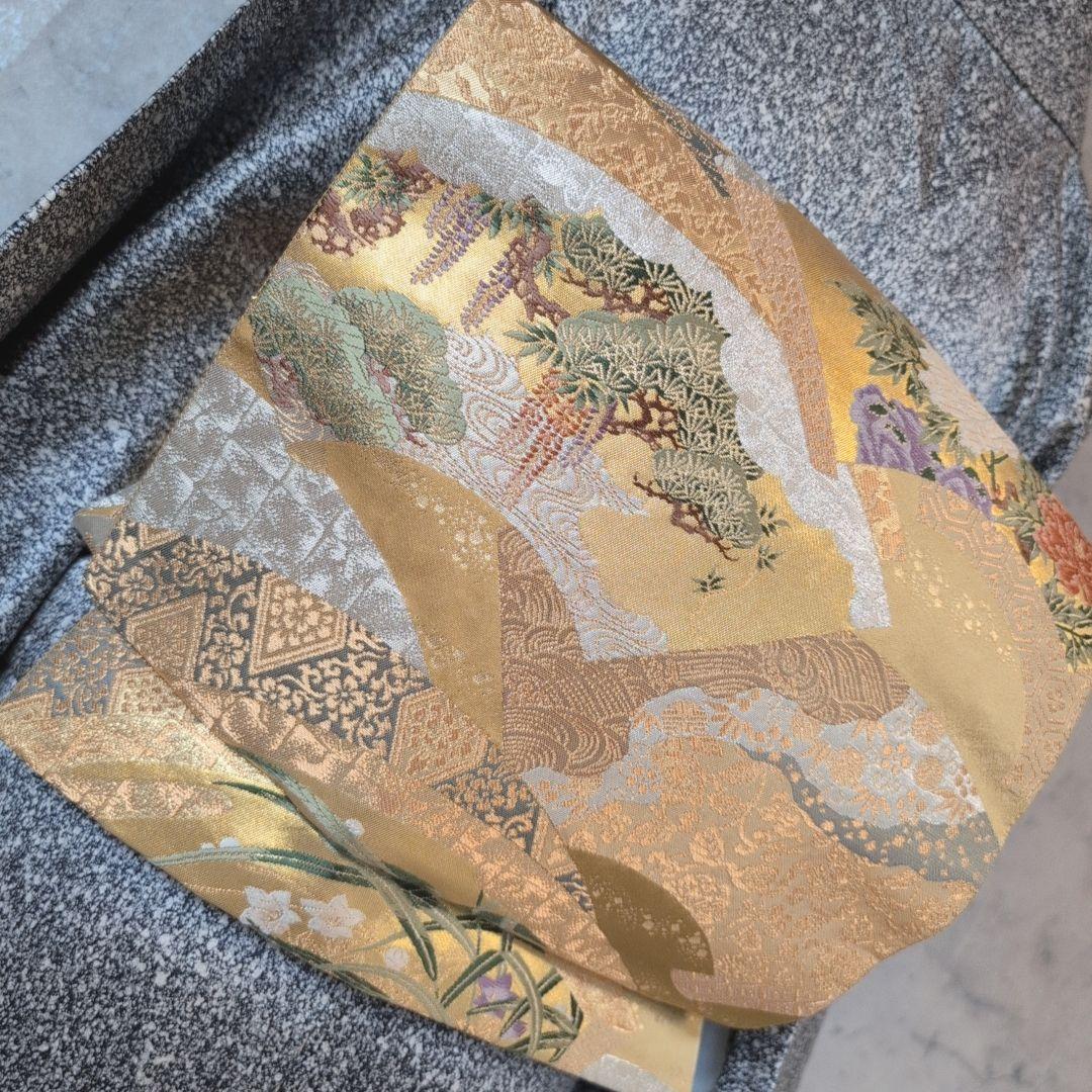 訪問着　フルセット　着物　正絹　たたき染め　金　刺繍　実　白黒　F4