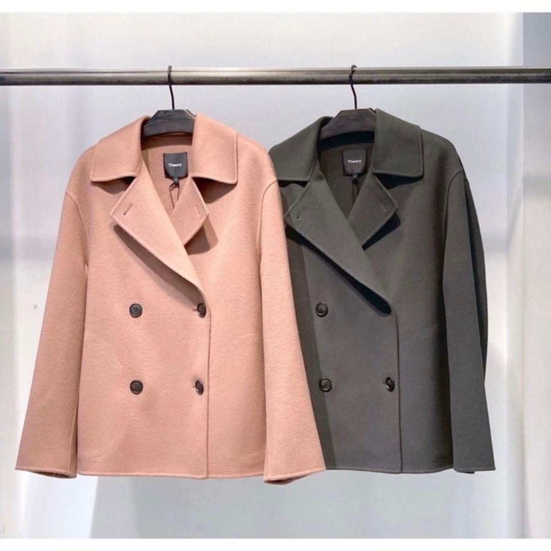 美品Theory ウールカシミヤダブルフェイスピーコート　ピンク