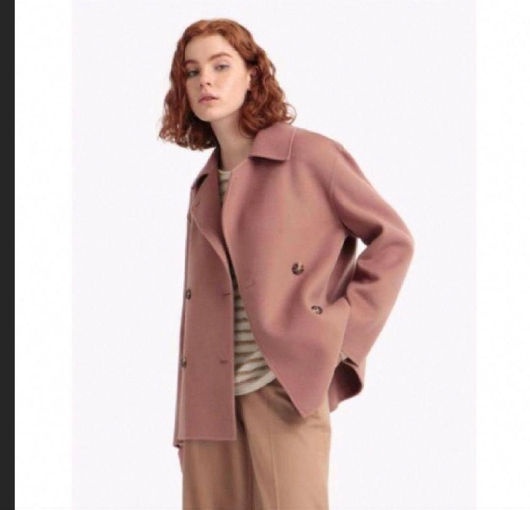 美品Theory ウールカシミヤダブルフェイスピーコート　ピンク
