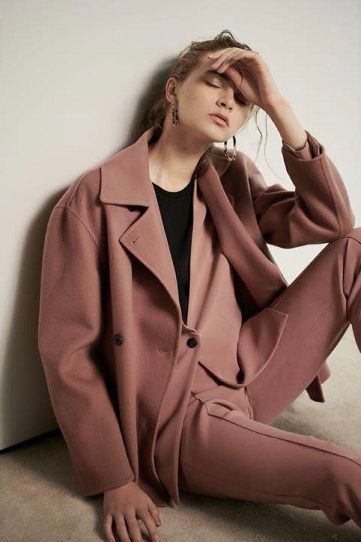 美品Theory ウールカシミヤダブルフェイスピーコート　ピンク