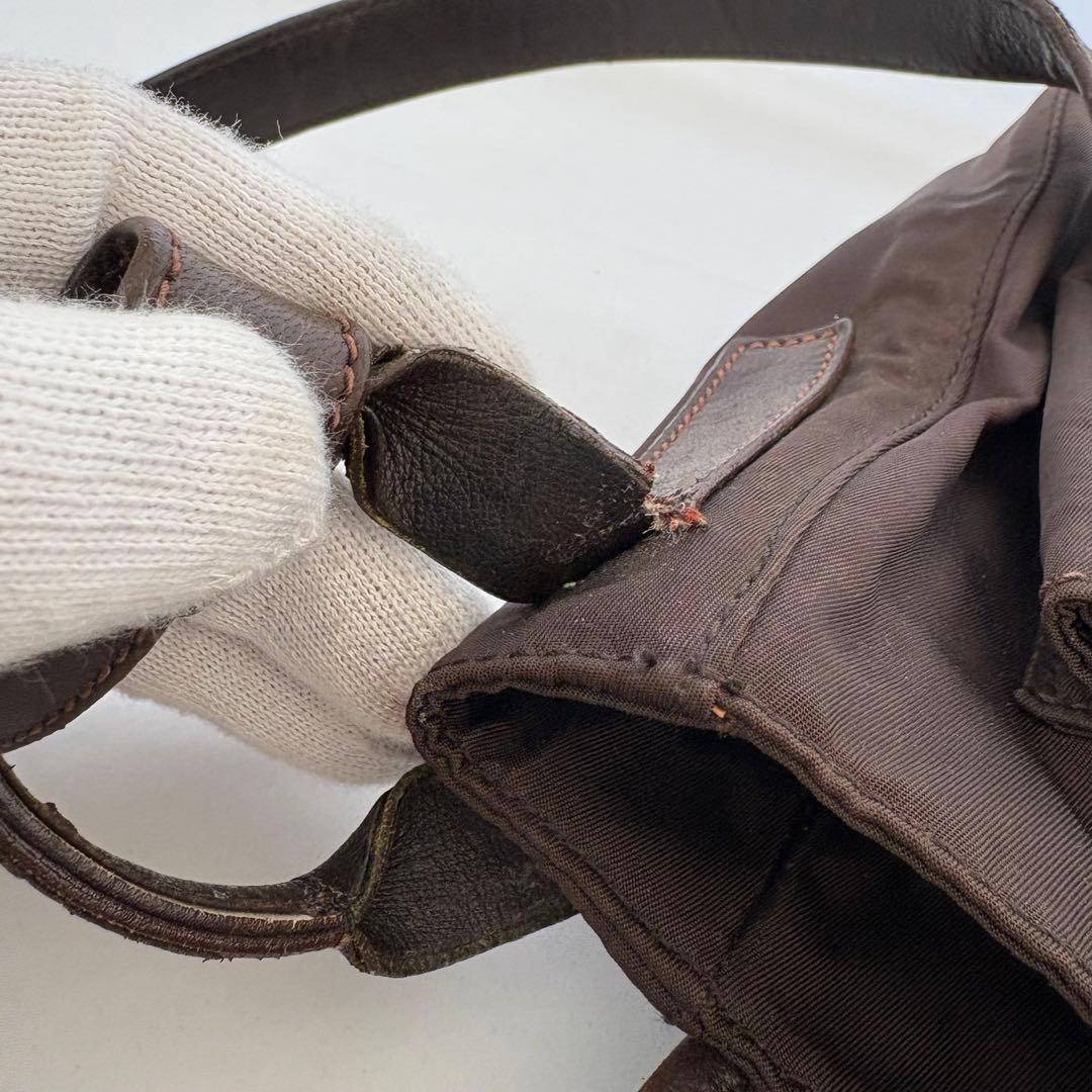 PRADA プラダ 三角ロゴ ショルダーバッグ レザー ブラウン ナイロン