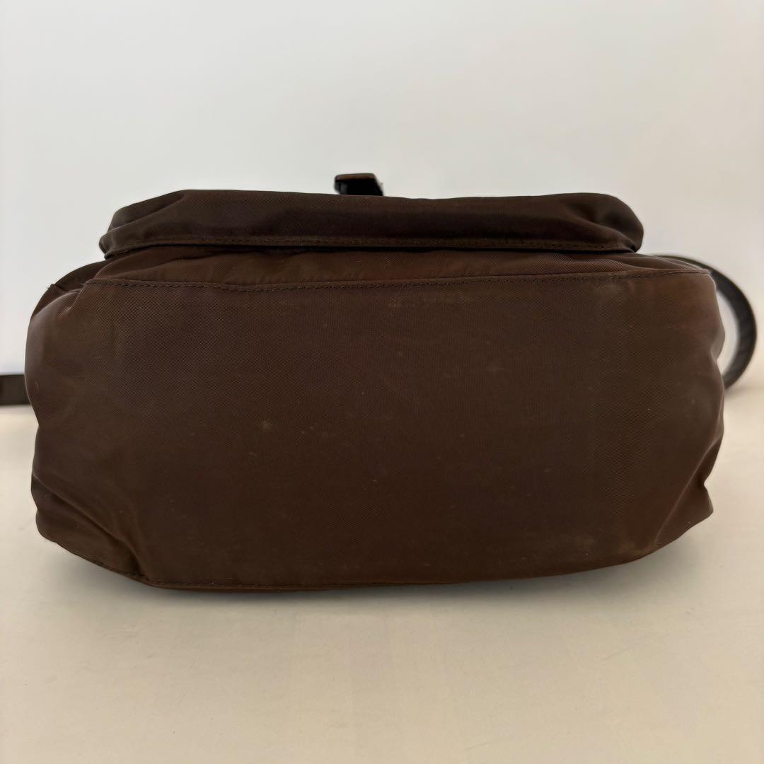 PRADA プラダ 三角ロゴ ショルダーバッグ レザー ブラウン ナイロン