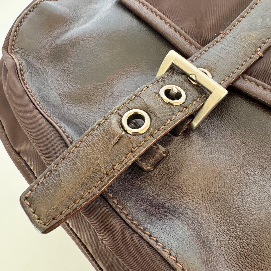 PRADA プラダ 三角ロゴ ショルダーバッグ レザー ブラウン ナイロン