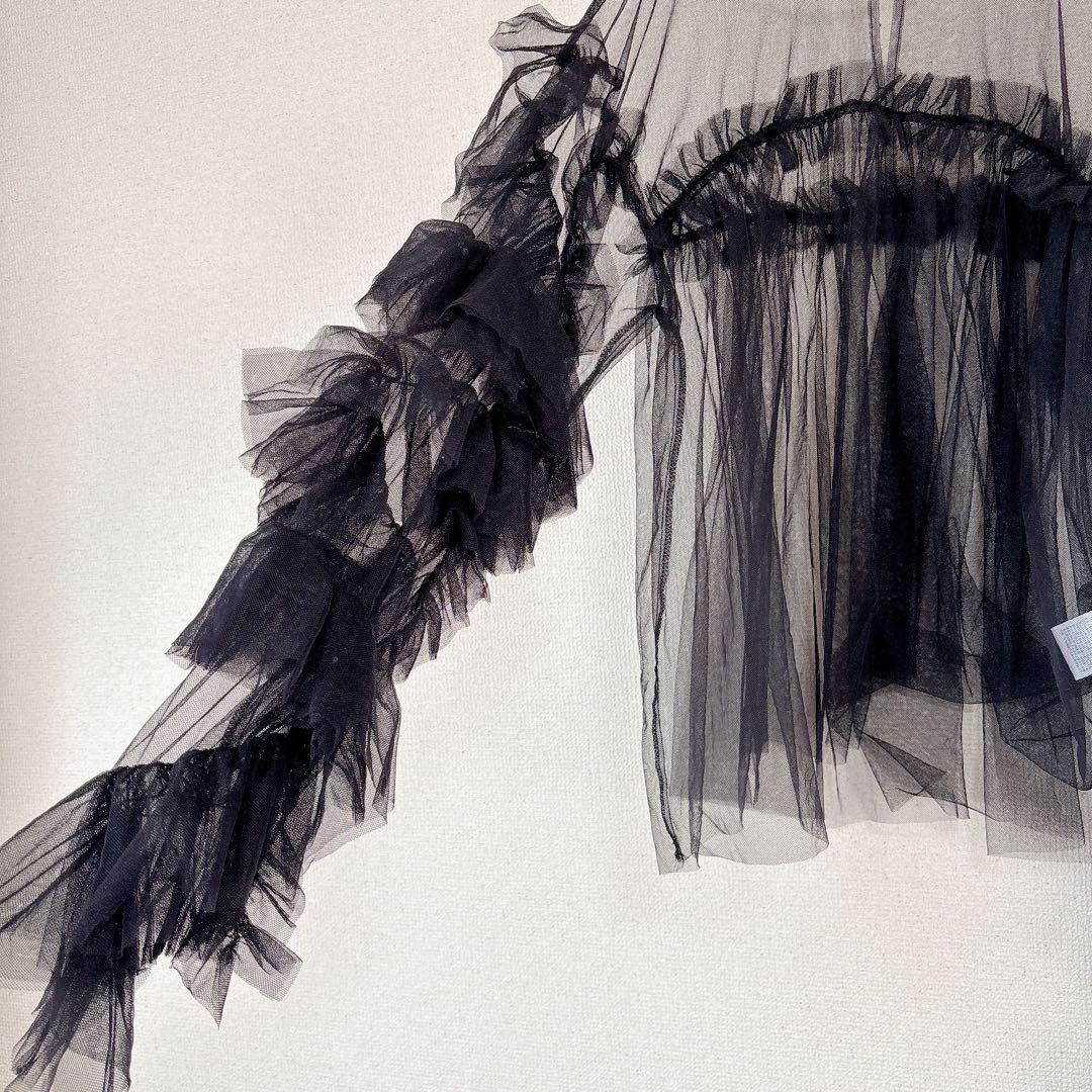 【新品タグ付き】ANDRESD／チュールレース ギャザー ブラウス／ブラック／Ｆ